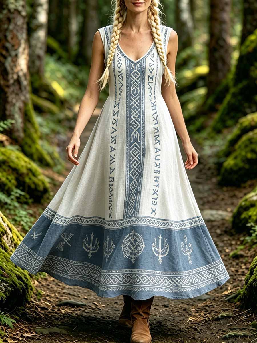 Women's Romantic Viking Art Print Casual Dress