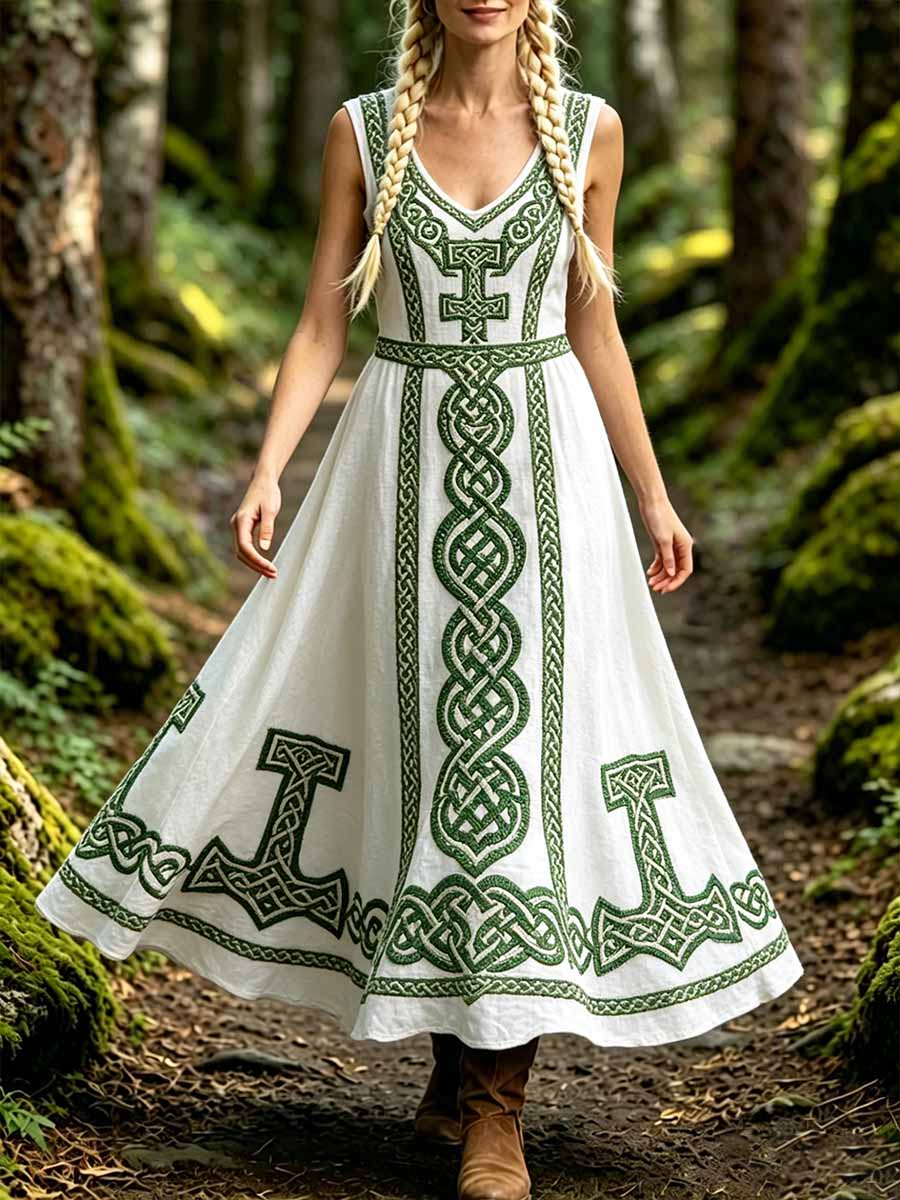 Women's Romantic Viking Art Print Casual Dress