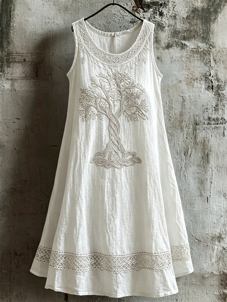 Women's Viking Tree of Life Celtic Print Linen Tank dress