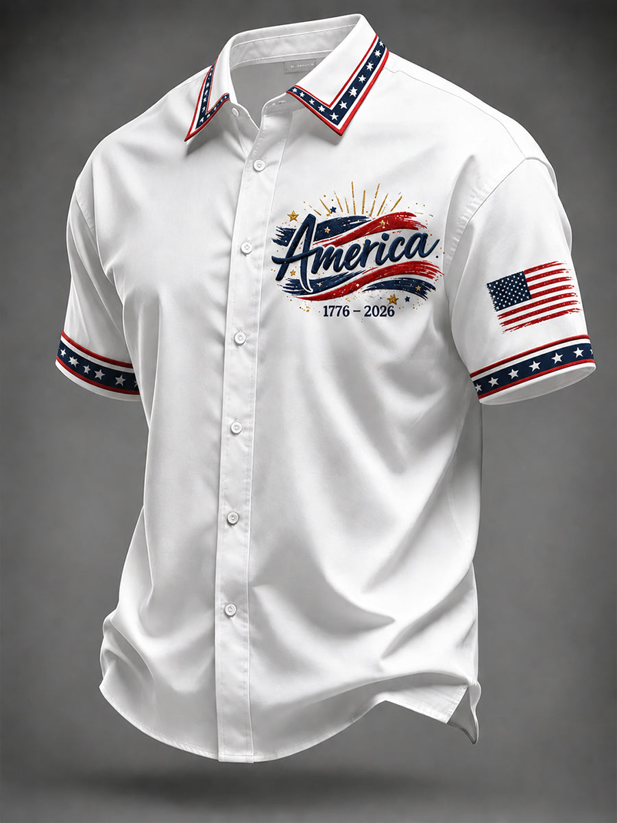 Men's Independence Day USA Flag Art Short Sleeve Shirt
