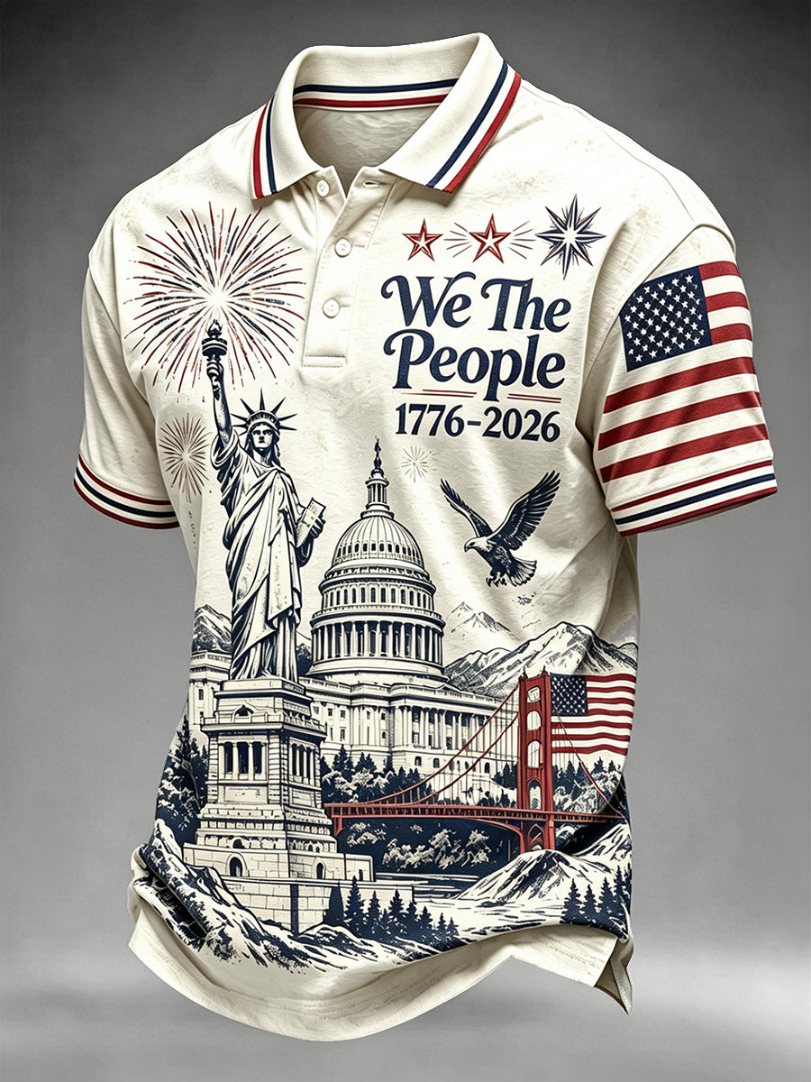 Men's Independence Day We The People Print Casual Polo