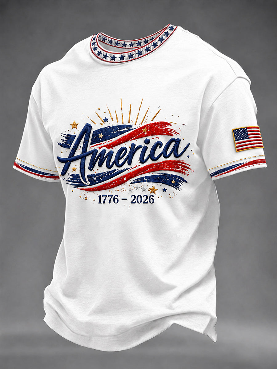 Men's Independence Day USA Flag Art Short Sleeve T-shirt