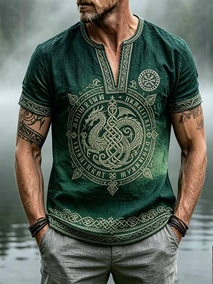 Men's Retro Viking Totem Pattern Printed T-Shirt