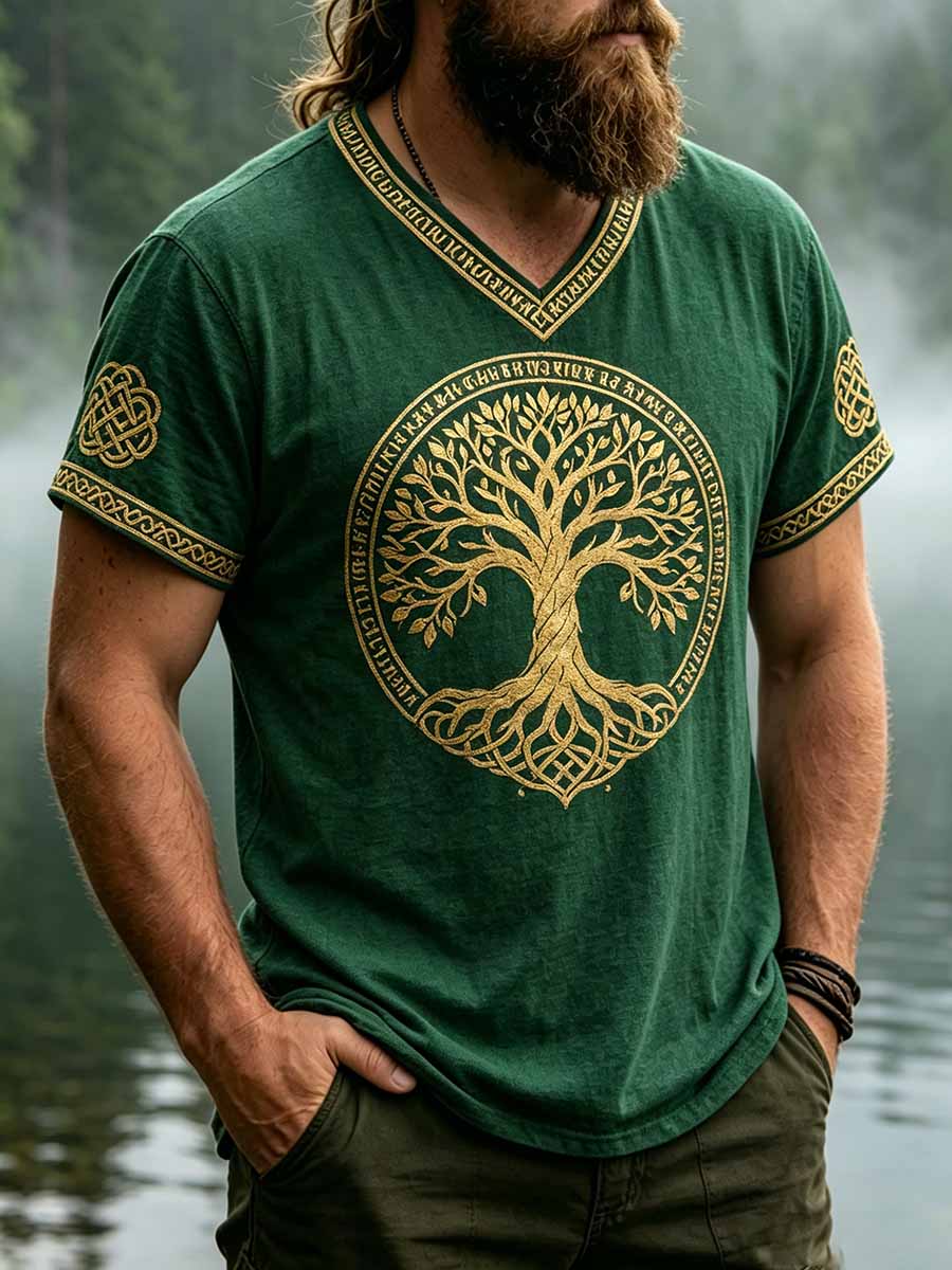 Men's Retro Viking Tree of Life Pattern Print T-Shirt