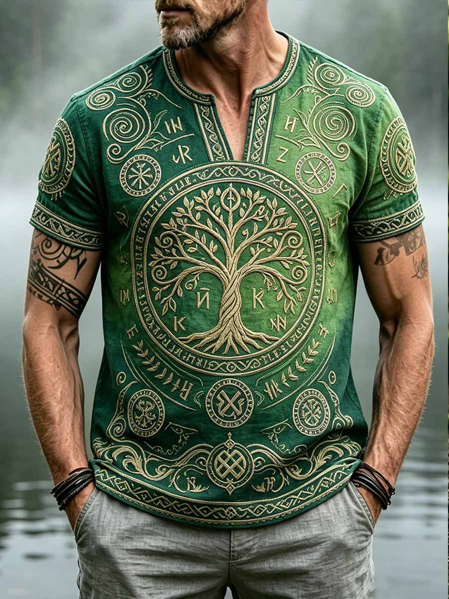 Men's Retro Viking Totem Pattern Printed T-Shirt