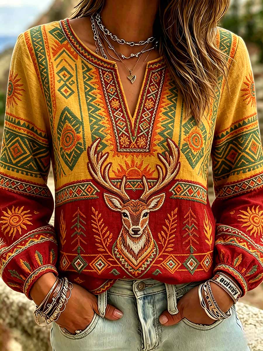 Women's Vintage Tribal Totem Print Casual T-Shirt