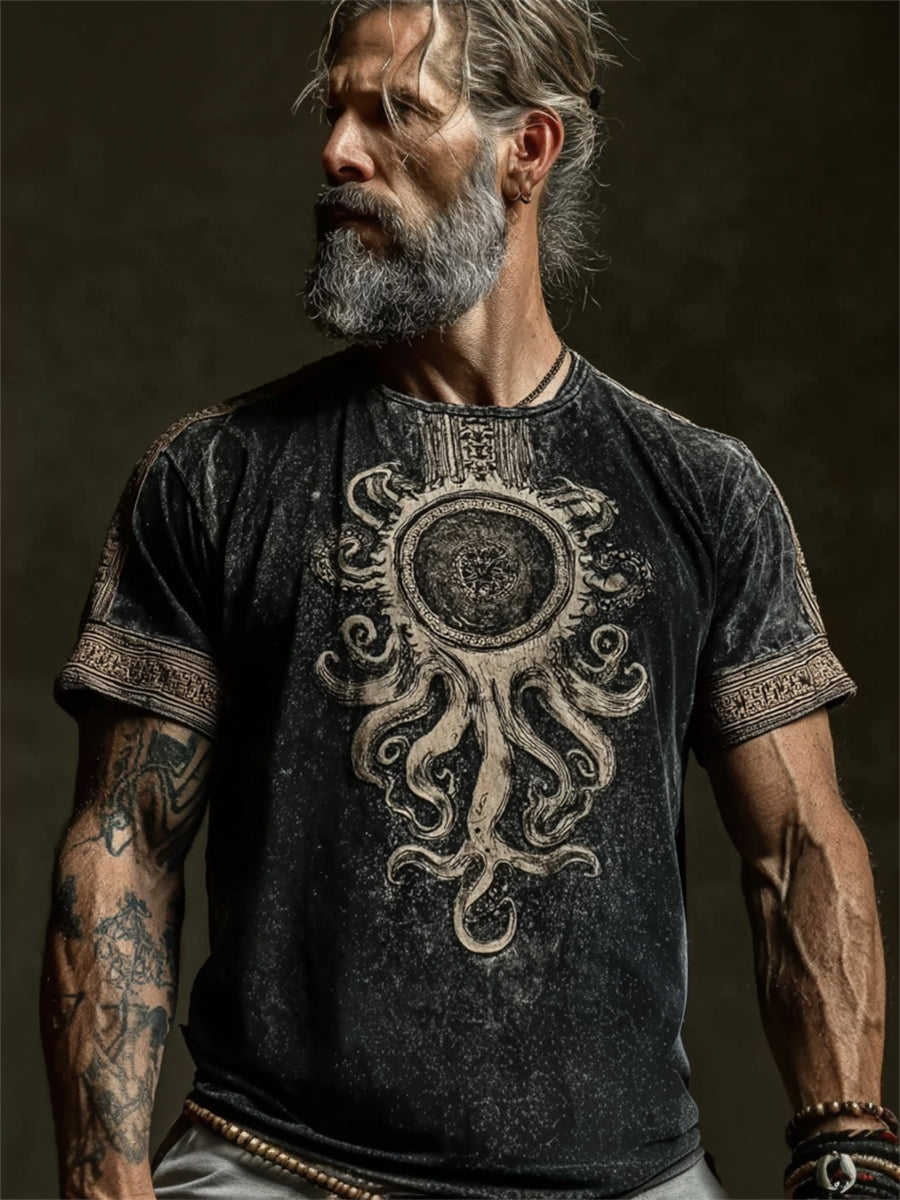 Men's Vintage Azathoth Cthulu Style Print short sleeves t-shirt