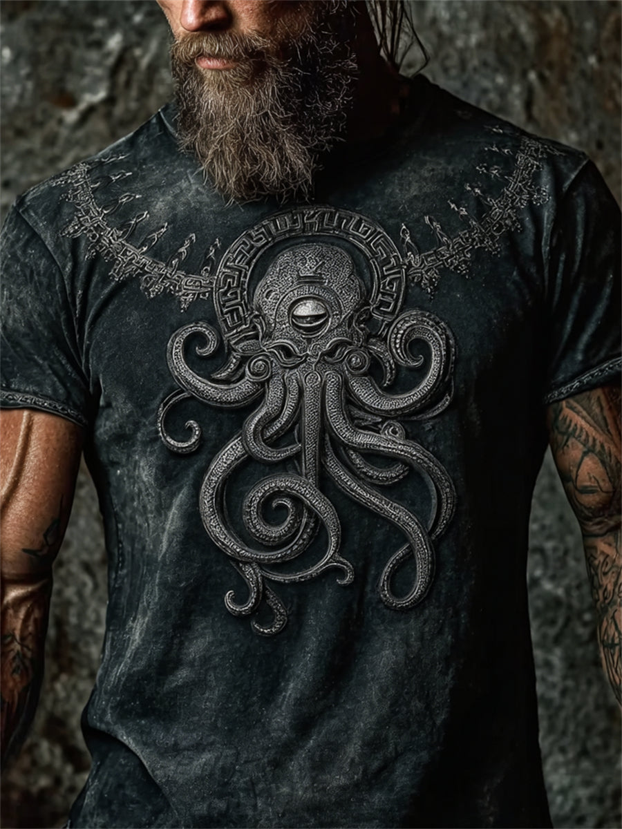 Men's Vintage Cthulu Inspired Azathoth Print short sleeves t-shirt