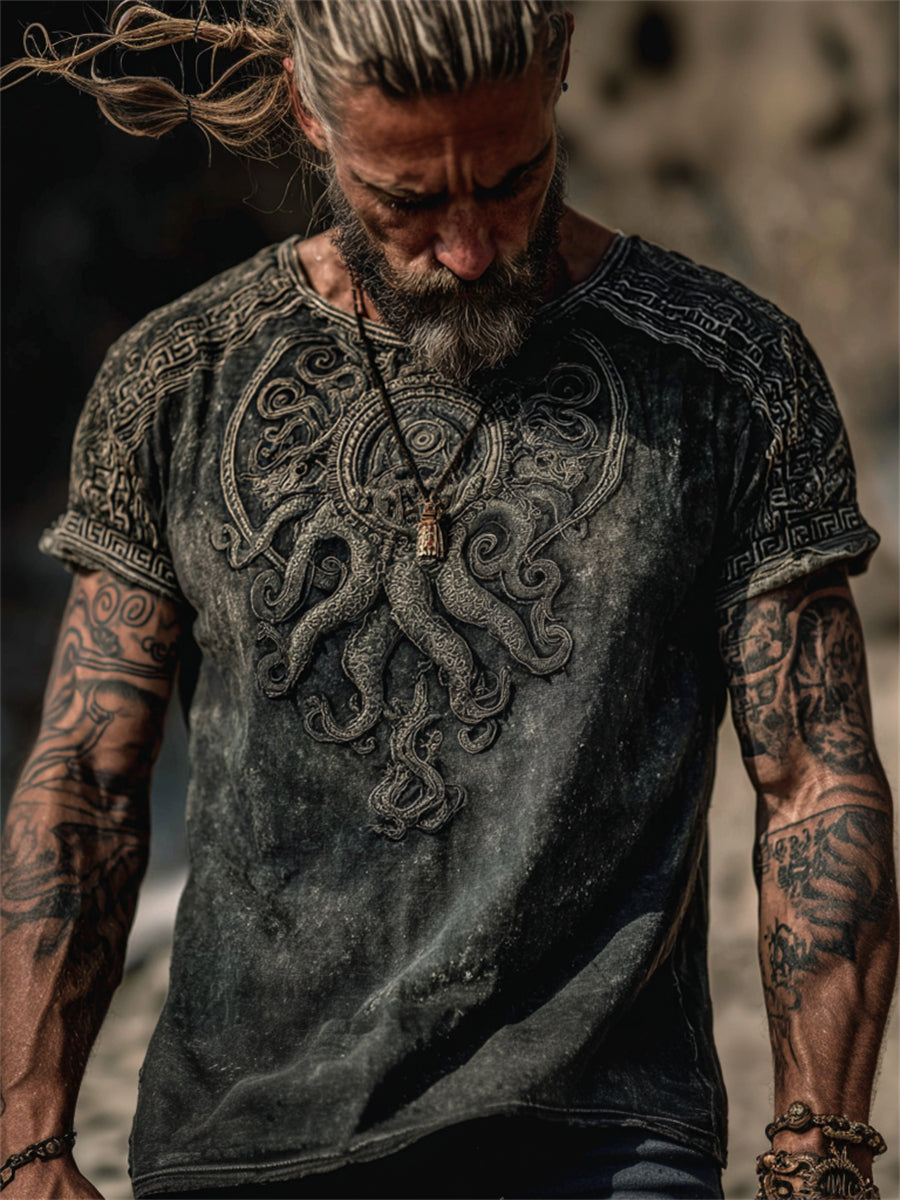 Men's Vintage Azathoth Cthulu Inspired Print short sleeves t-shirt