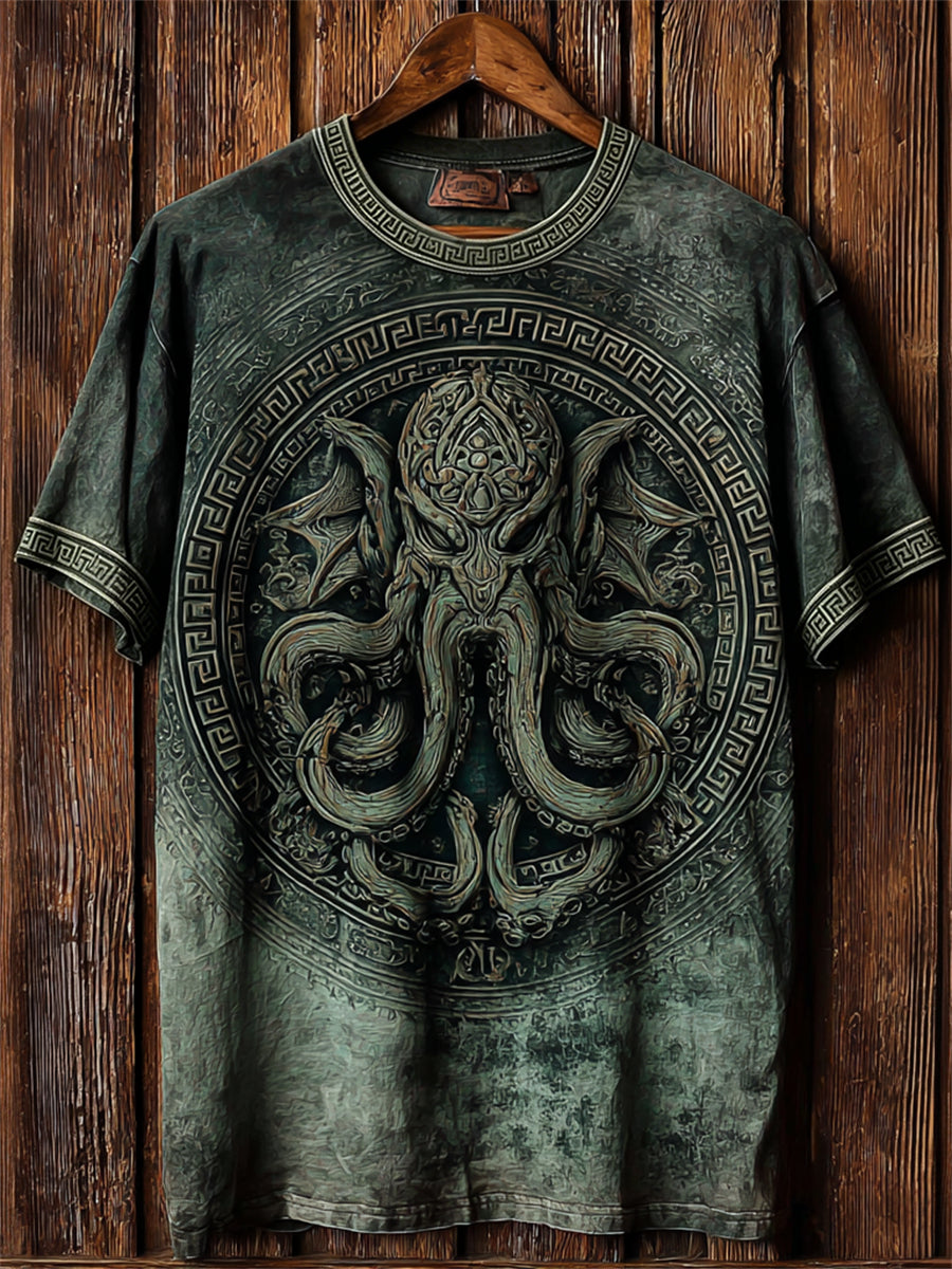 Men's Vintage Great Old One Cthulu Totem Print short sleeves t-shirt