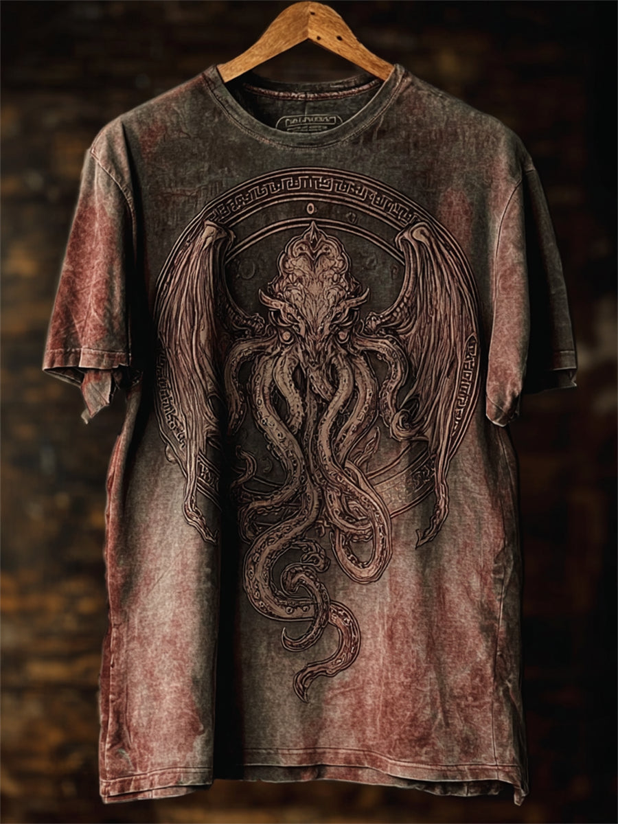 Men's Vintage Cthulu Great Old One Bloody Print short sleeves t-shirt