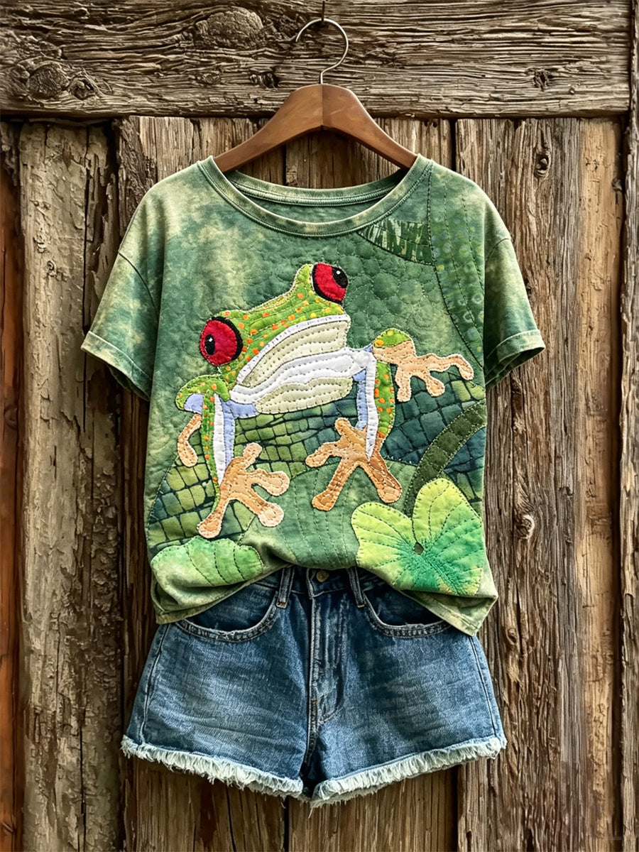Women's Vintage Forest Tree Frog Art Print short-sleeved T-shirt