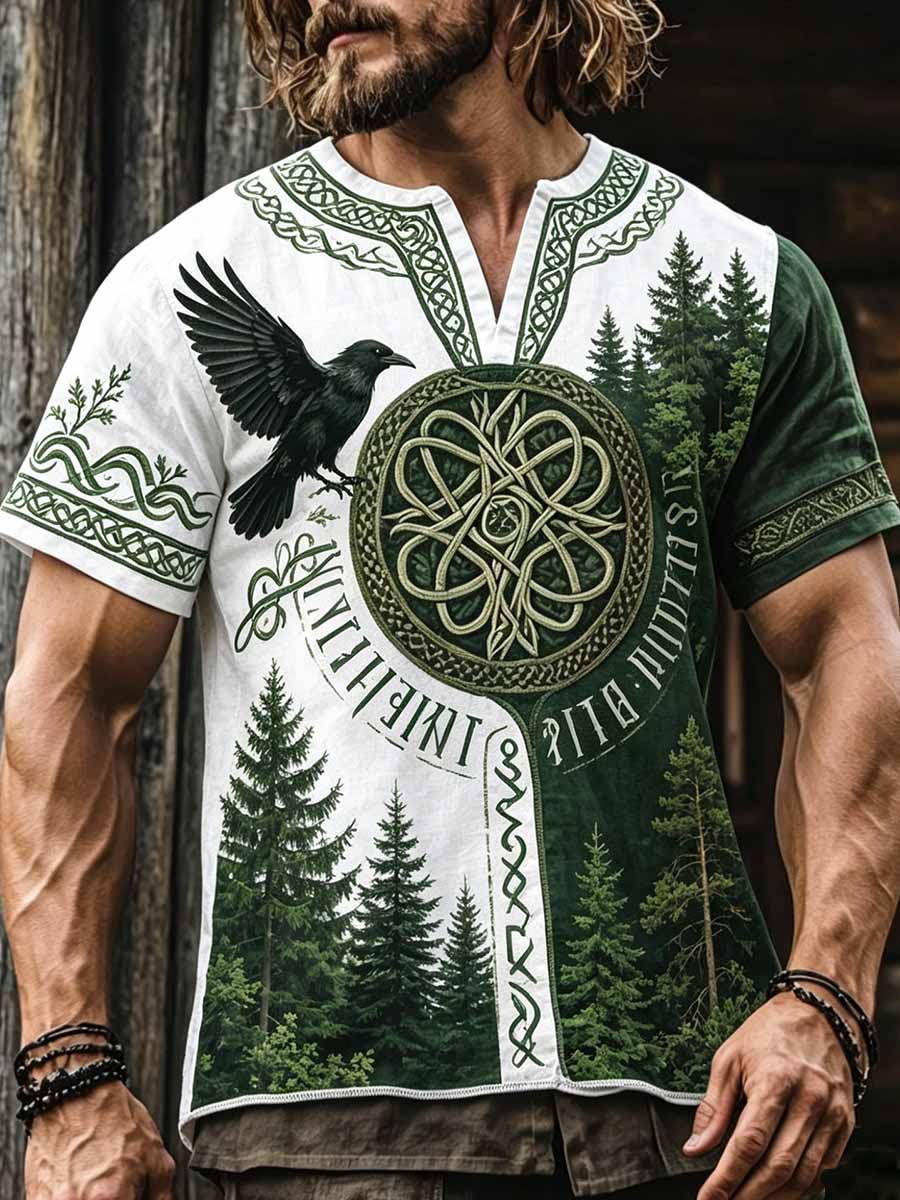 Men's Vintage Viking Tree of Life Printed T-Shirt