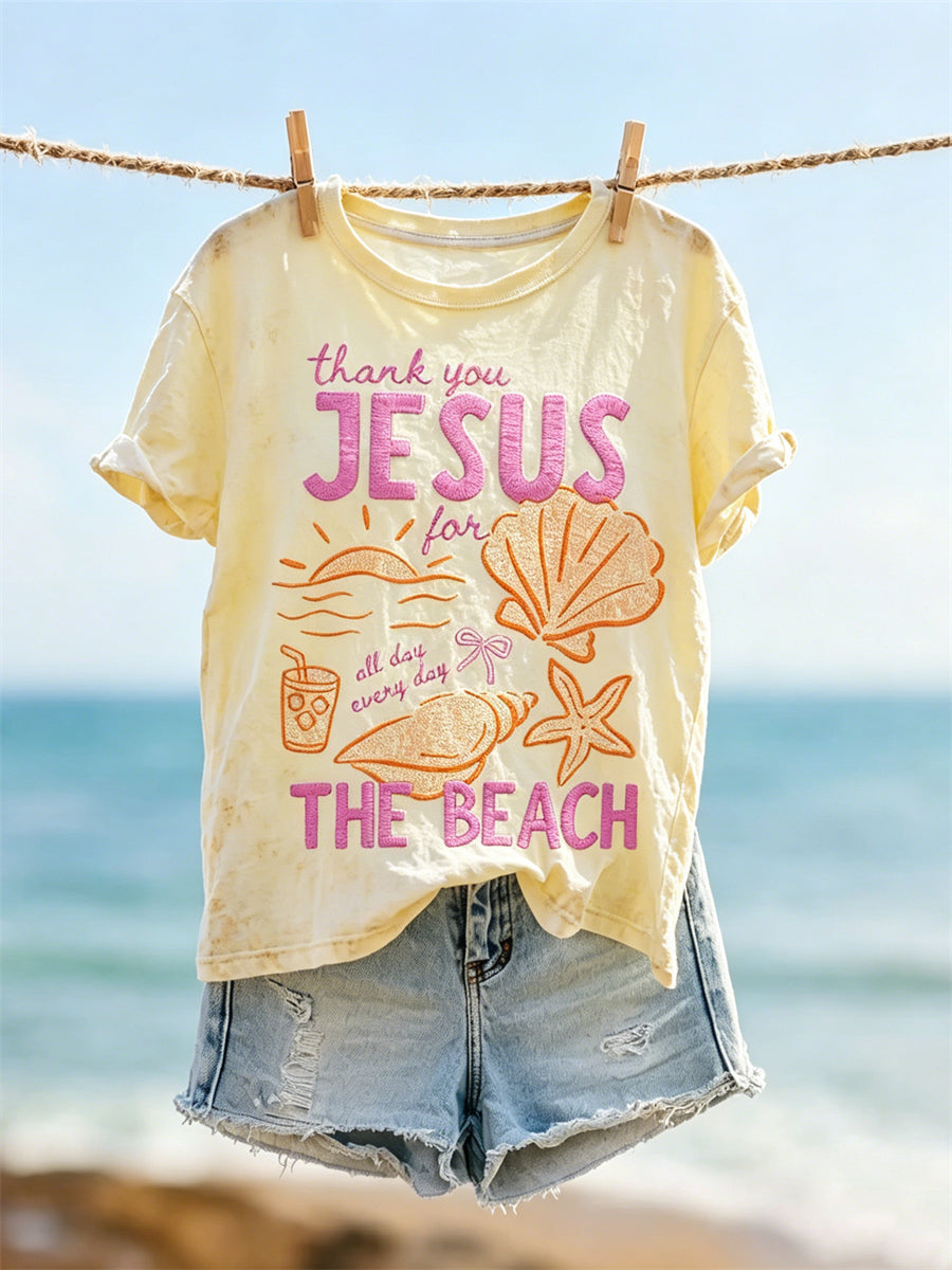 Women's Thank You Jesus for The Beach Vacation Print short-sleeved T-shirt
