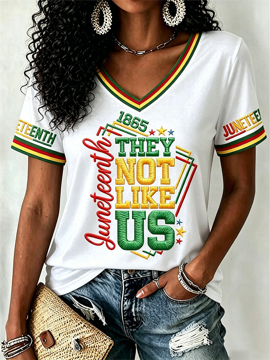 Women's Juneteenth They Not Like Us Since 1865 Print Casual V-Neck Tee