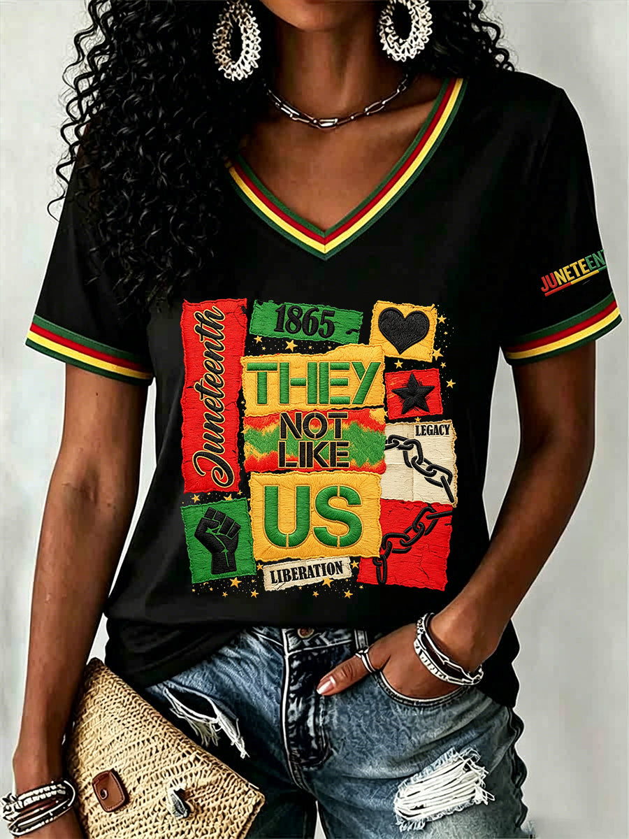 Women's Juneteenth They Not Like Us Since 1865 Print Casual Short Sleeve T-shirt