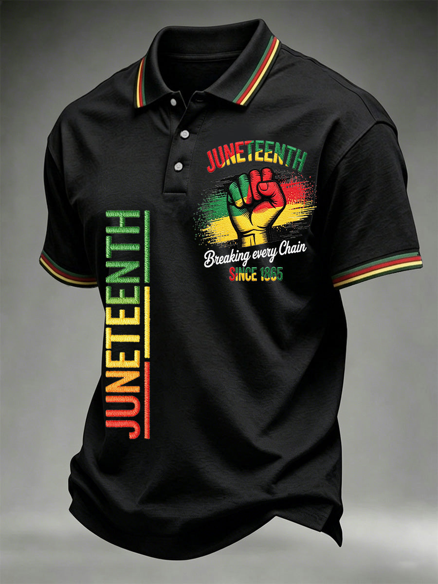 Men's Juneteenth Breaking Every Chain Since 1865 Print Casual Polo