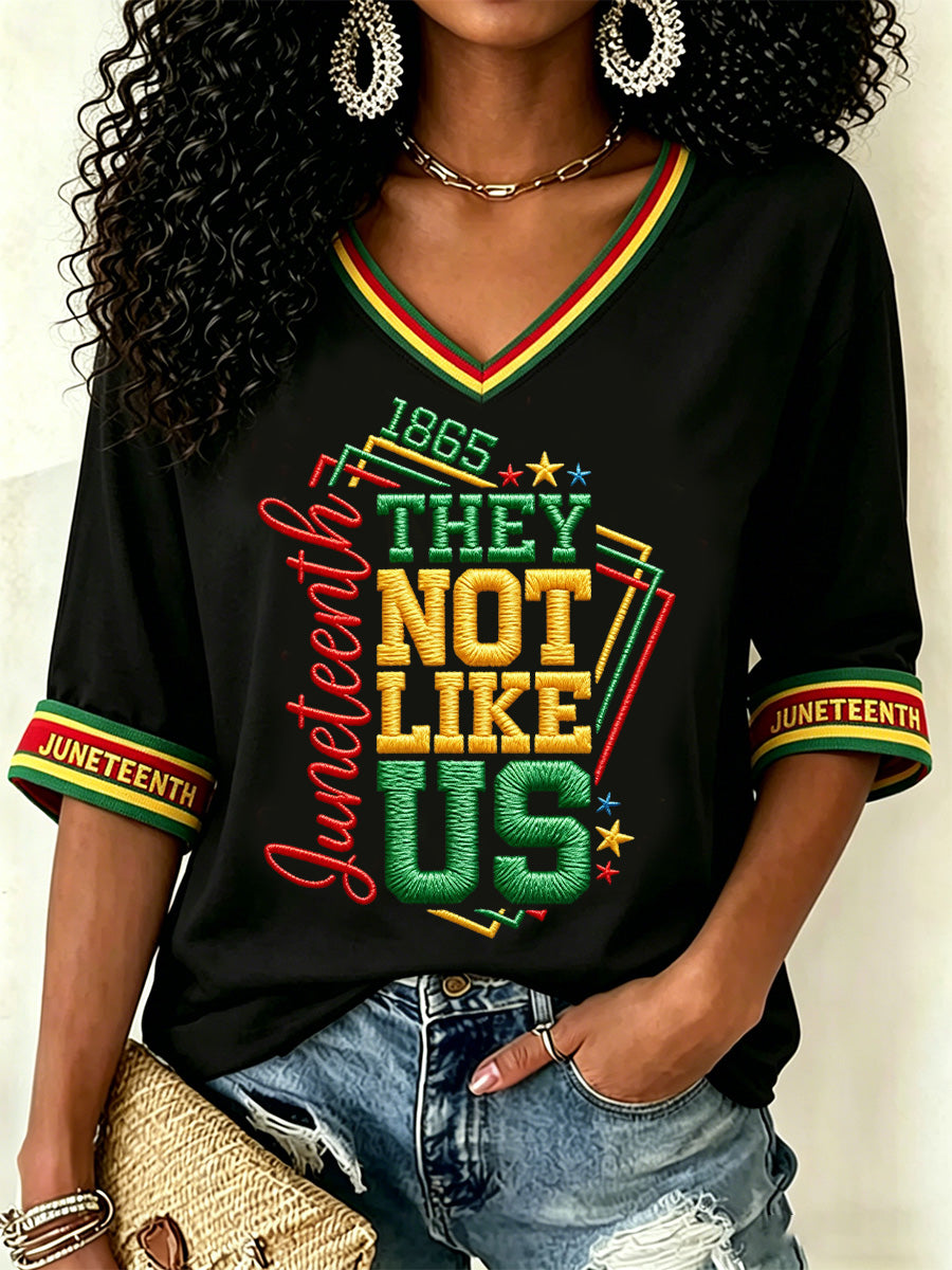 Women's Juneteenth They Not Like Us Since 1865 Print Casual V-Neck Tee