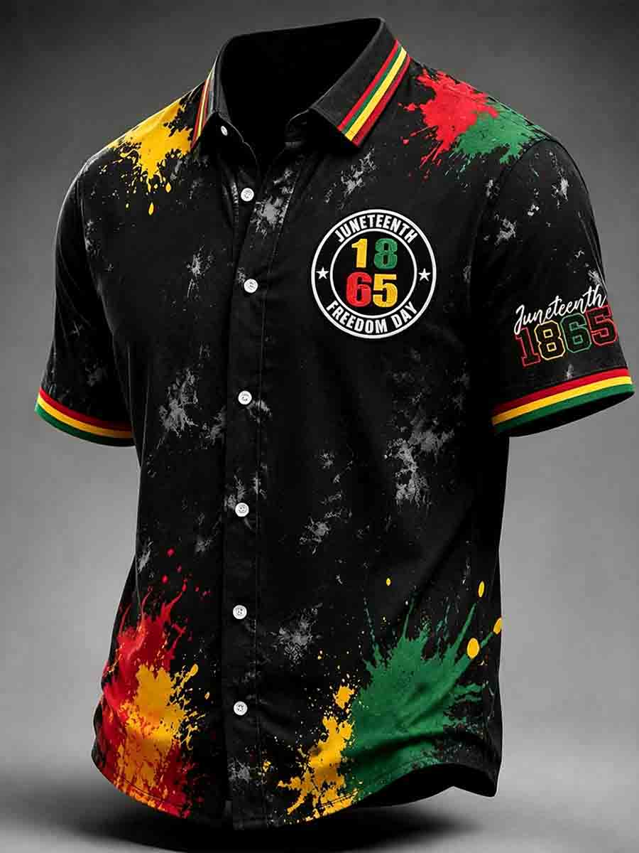 Men's Juneteenth 1865 Print Casual Short Sleeve Shirt