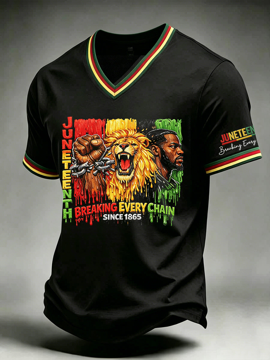 Men's Juneteenth 1865 Print Casual V-neck Short Sleeve T-shirt