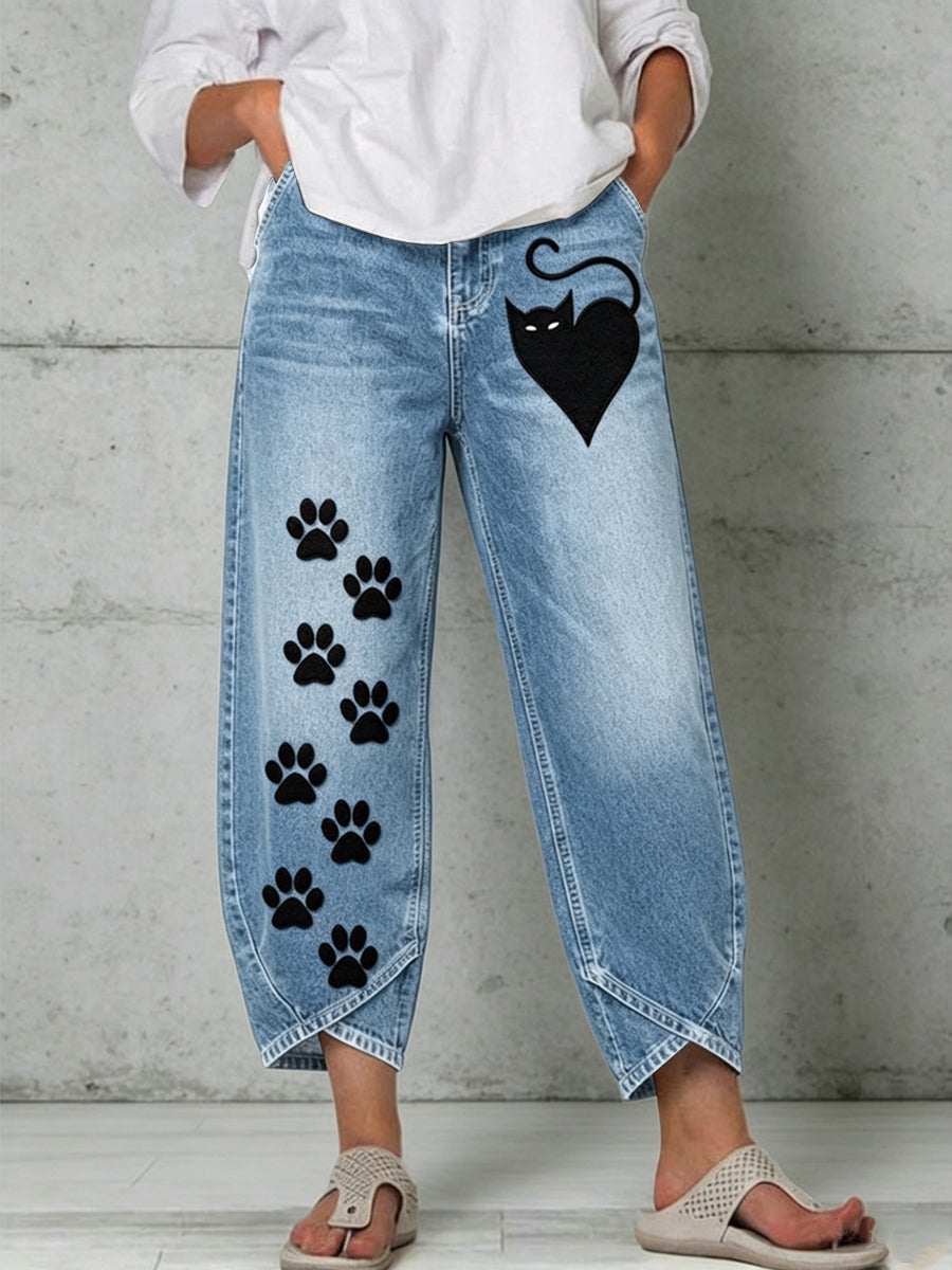 Women's Animal Cat Art Print Trousers