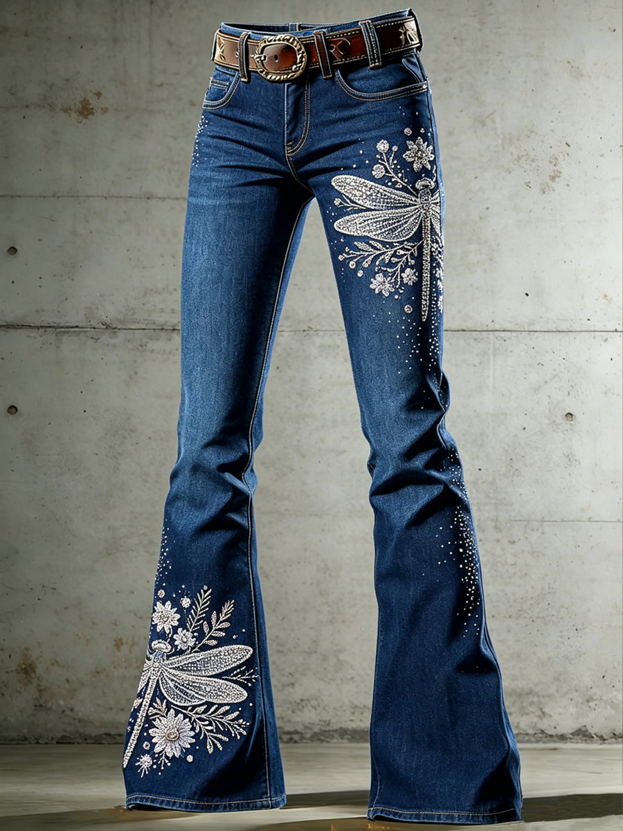 Women's Art Cat Print Flared Trousers