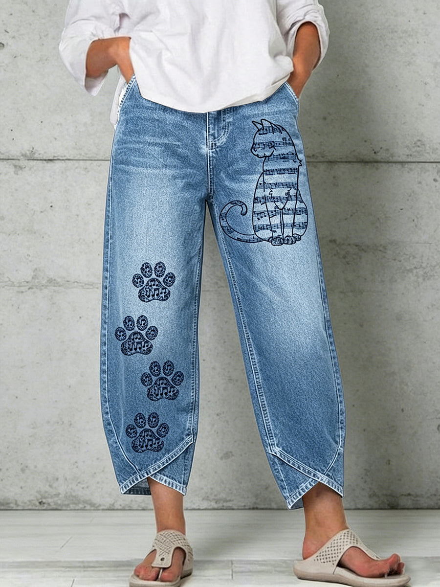 Women's Animal Cat Art Print Trousers