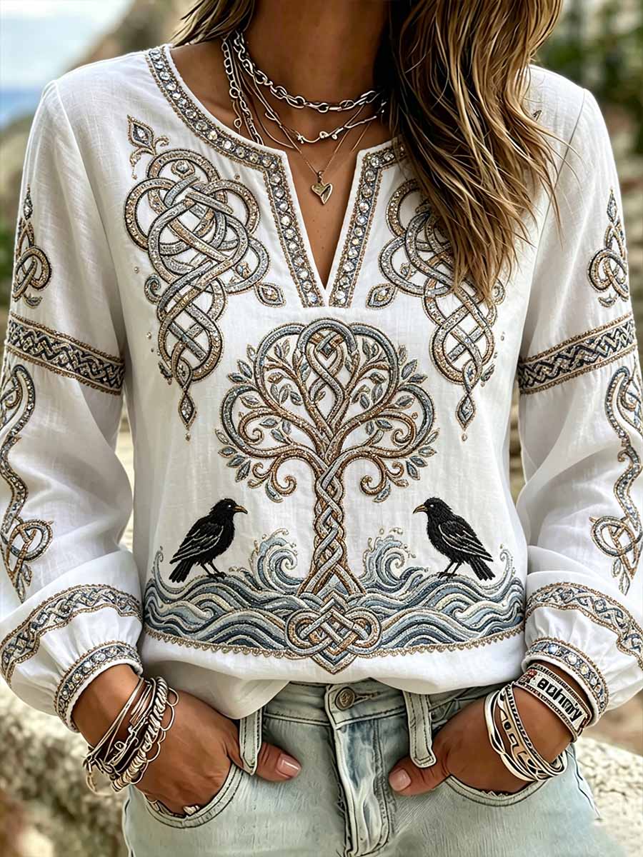 Women's Fashion Tree of Life Viking Pattern Print T-Shirt