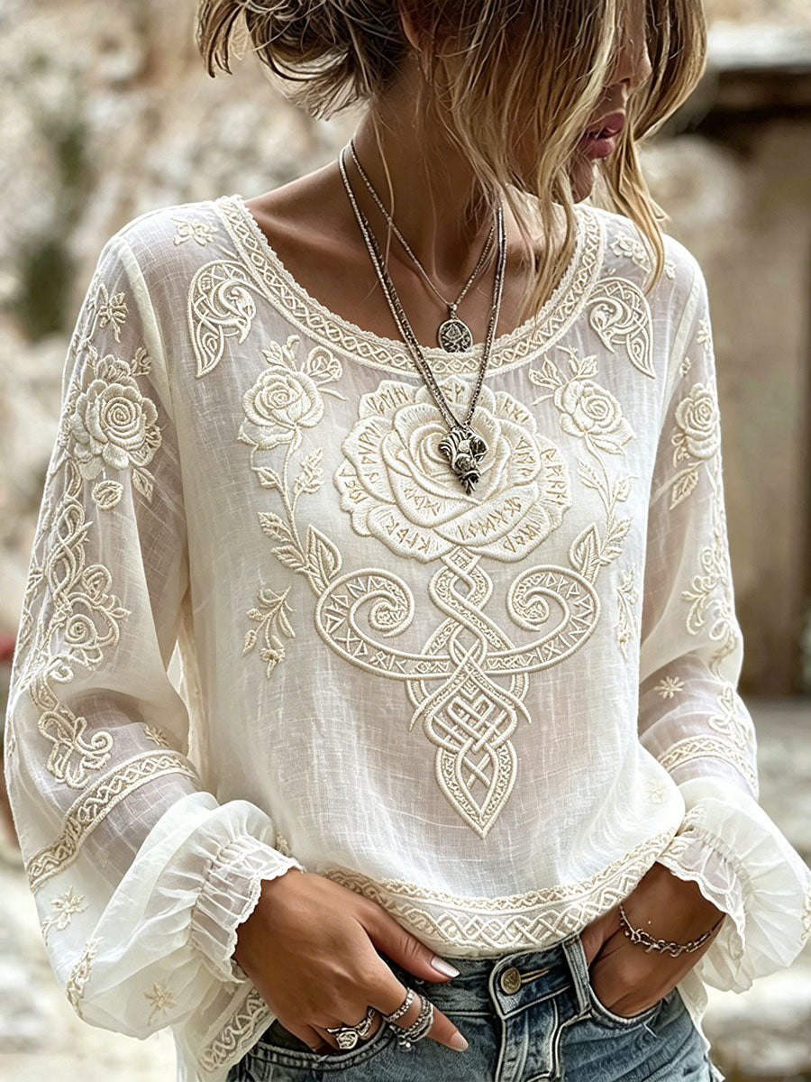 Women's Viking Celtic Knot Tree Of Life Print Cotton-Linen Shirt