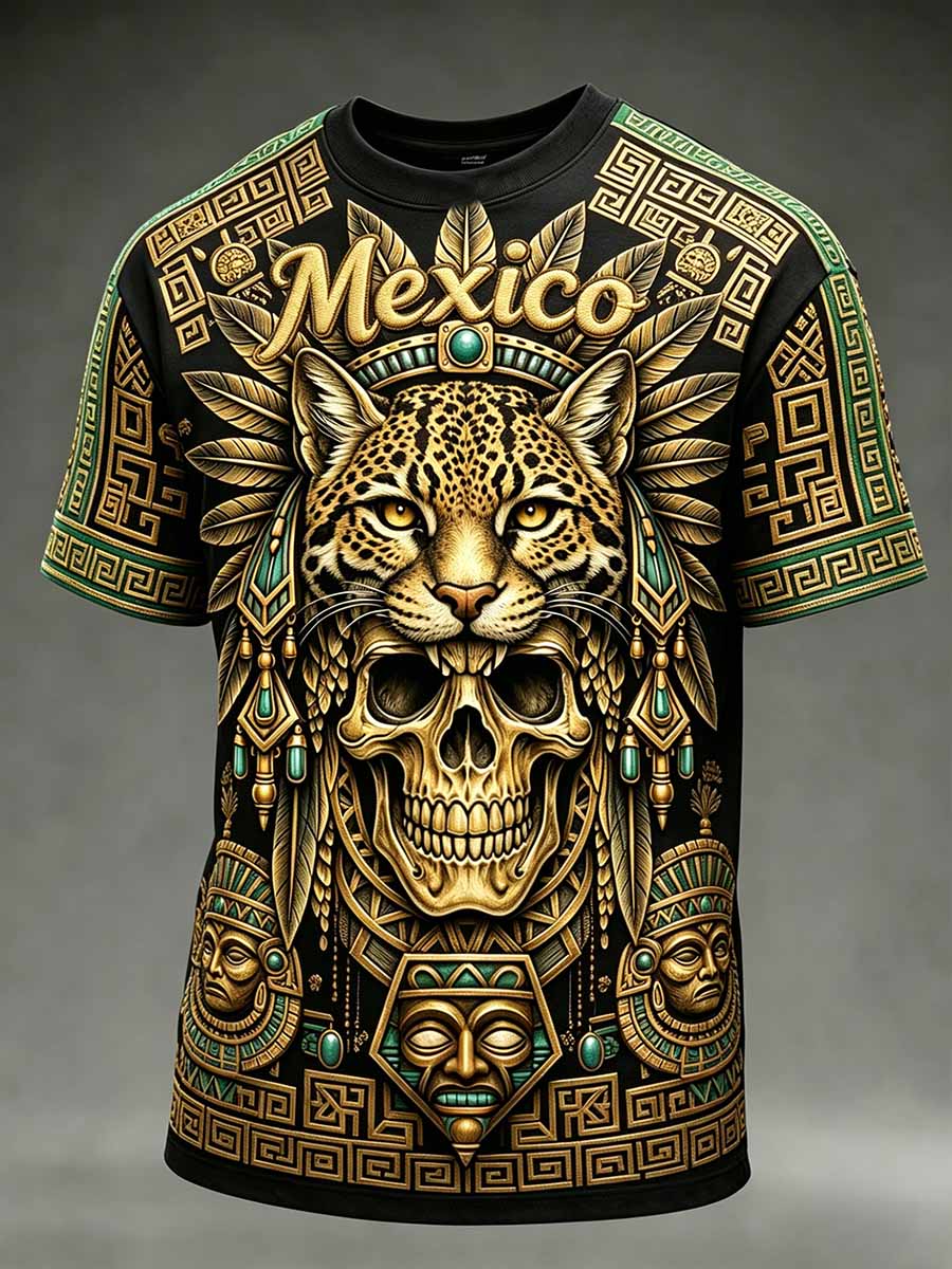Men's Mexican Totem Print Casual T-Shirt