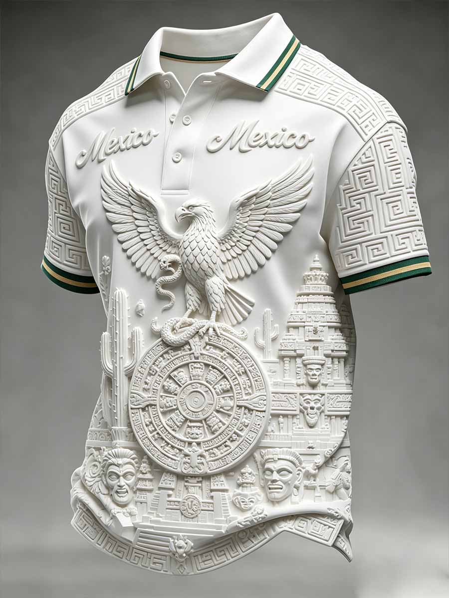 Men's Mexican Totem Soccer Print Casual Polo Shirt