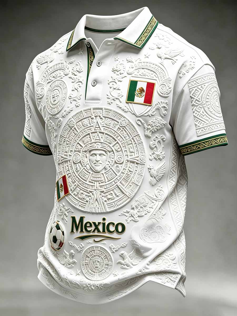 Men's Mexican Totem Soccer Print Casual Polo Shirt