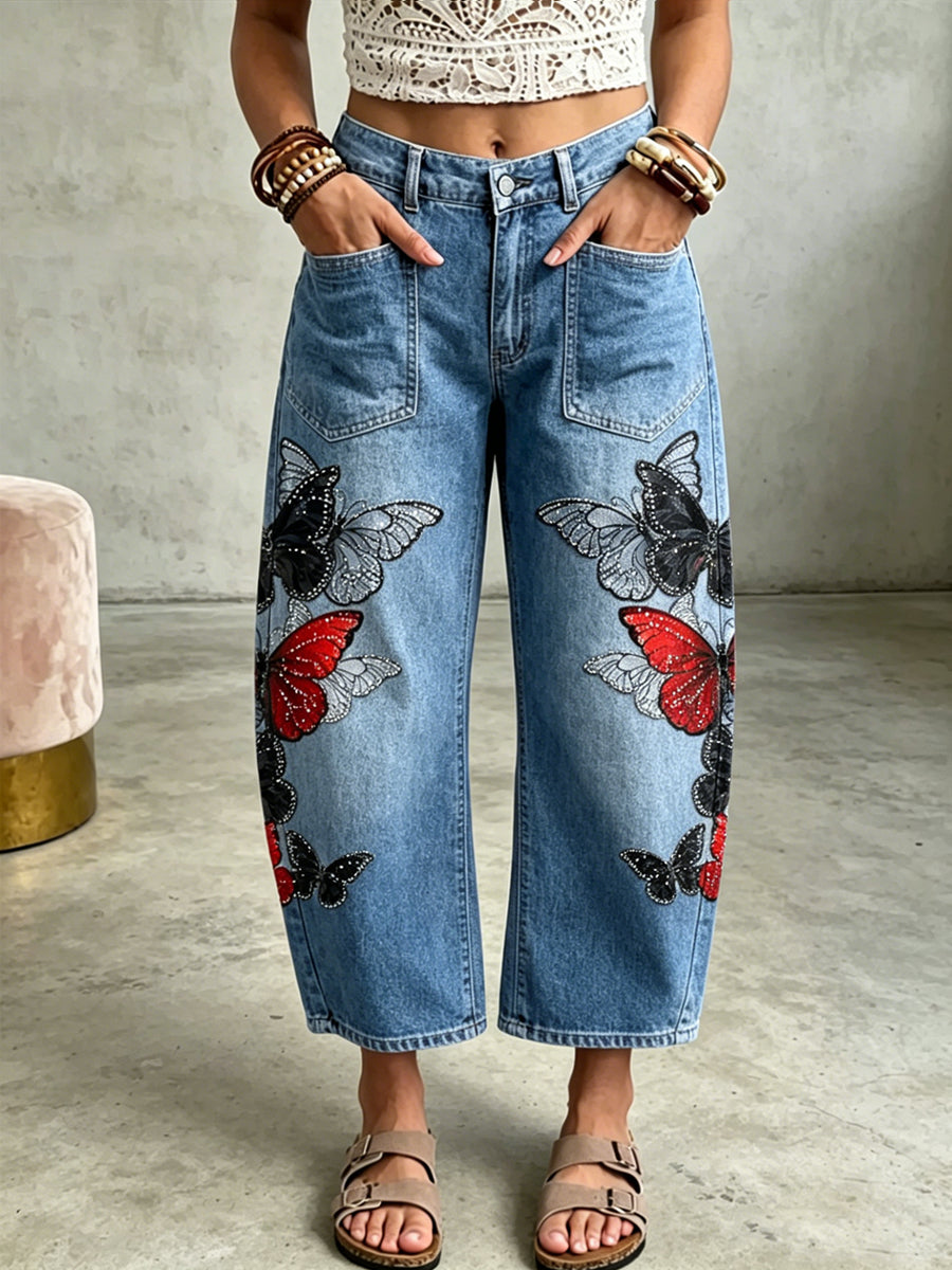 Women's Animal Butterfly Art Print Trousers