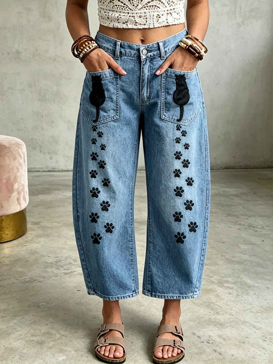 Women's Animal Cat Art Print Trousers