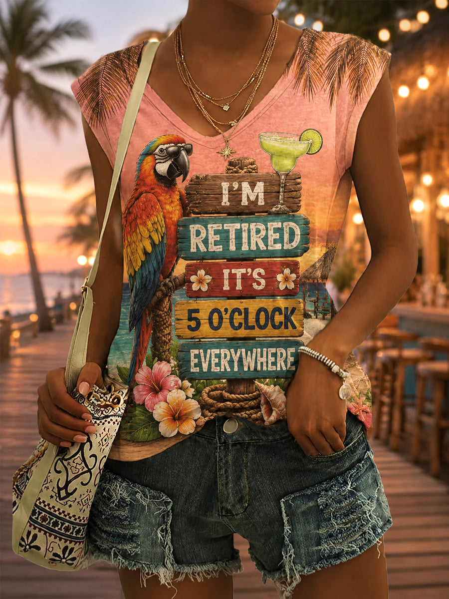 Women's I'm Retired It's 5 O'clock Everywhere Parrot Print Casual Vest