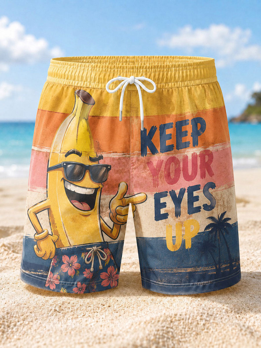 Men's KEEP YOUR EYES UP Printed Beach Shorts