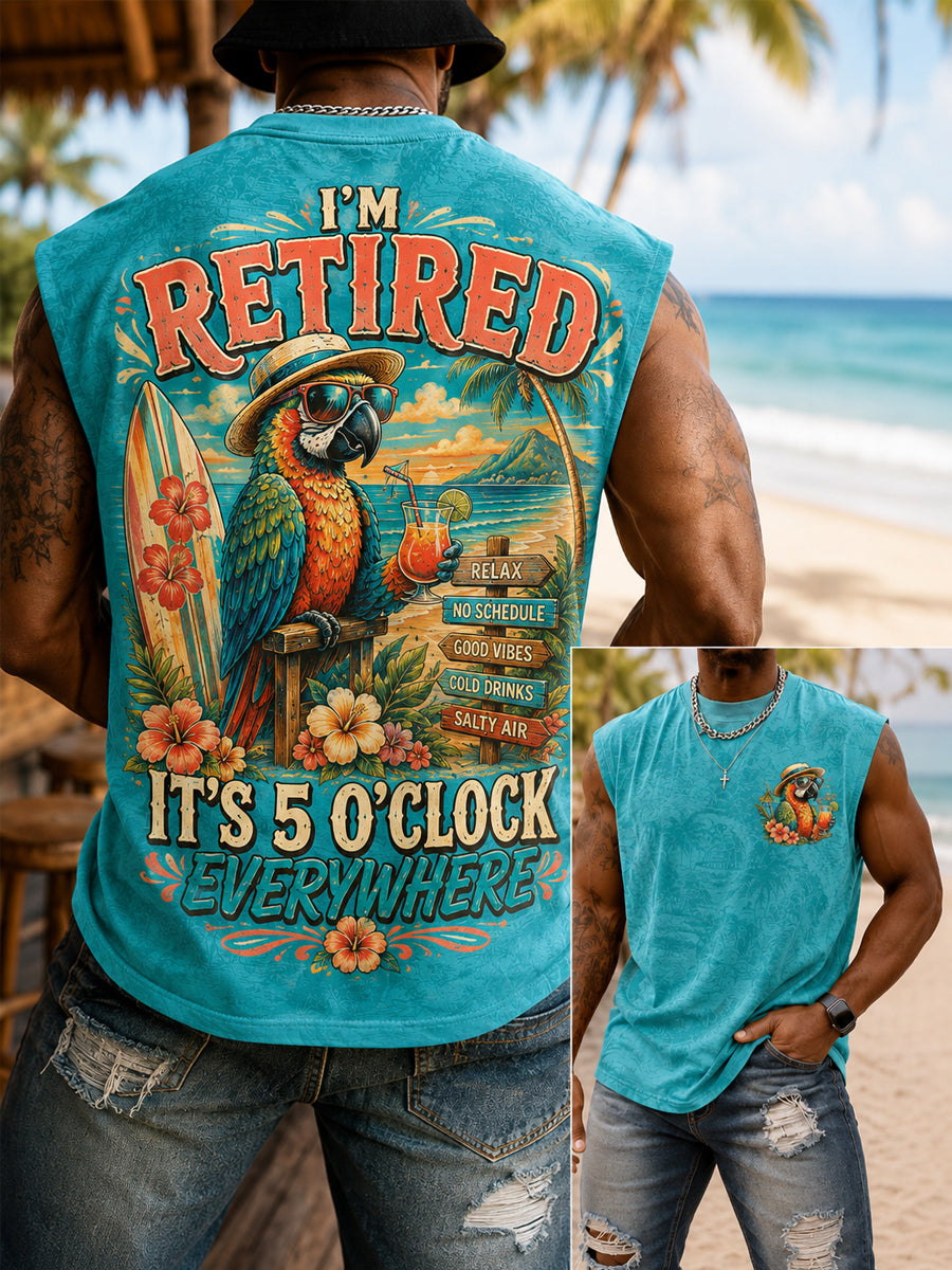 Men's I'm Retired It's 5 O'clock Everywhere Parrot Print Casual Vest