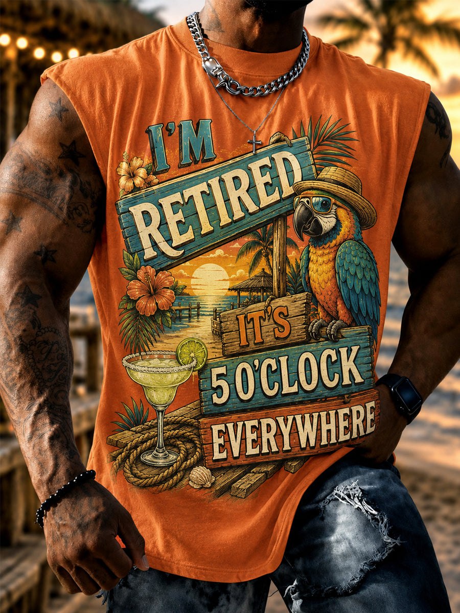 Men's I'm Retired It's 5 O'clock Everywhere Parrot Print Casual Vest