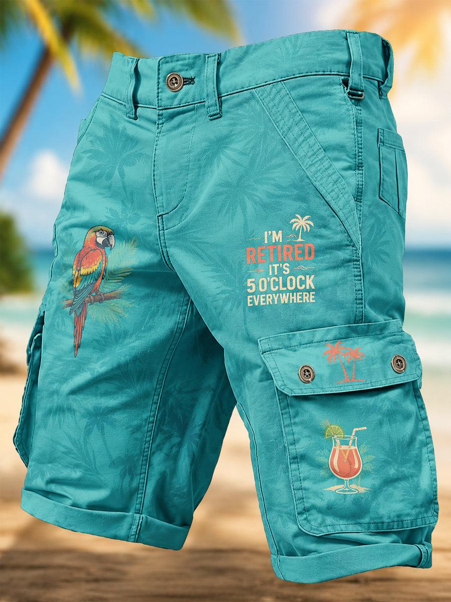 Men's I'm Retired It's 5 O'clock Everywhere Parrot Print Casual Shorts