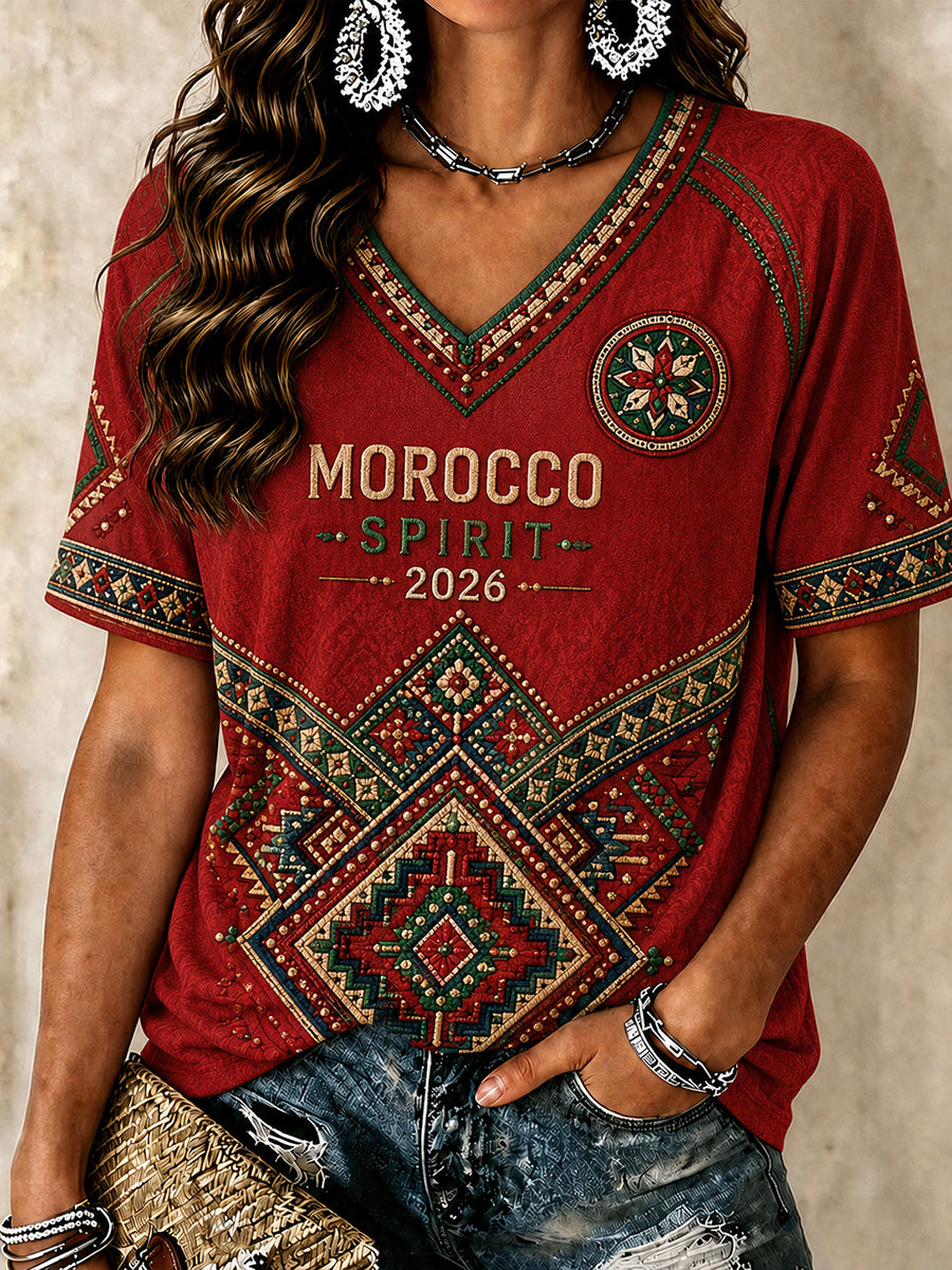 Retro Moroccan Football Fan Art Print Casual Jersey