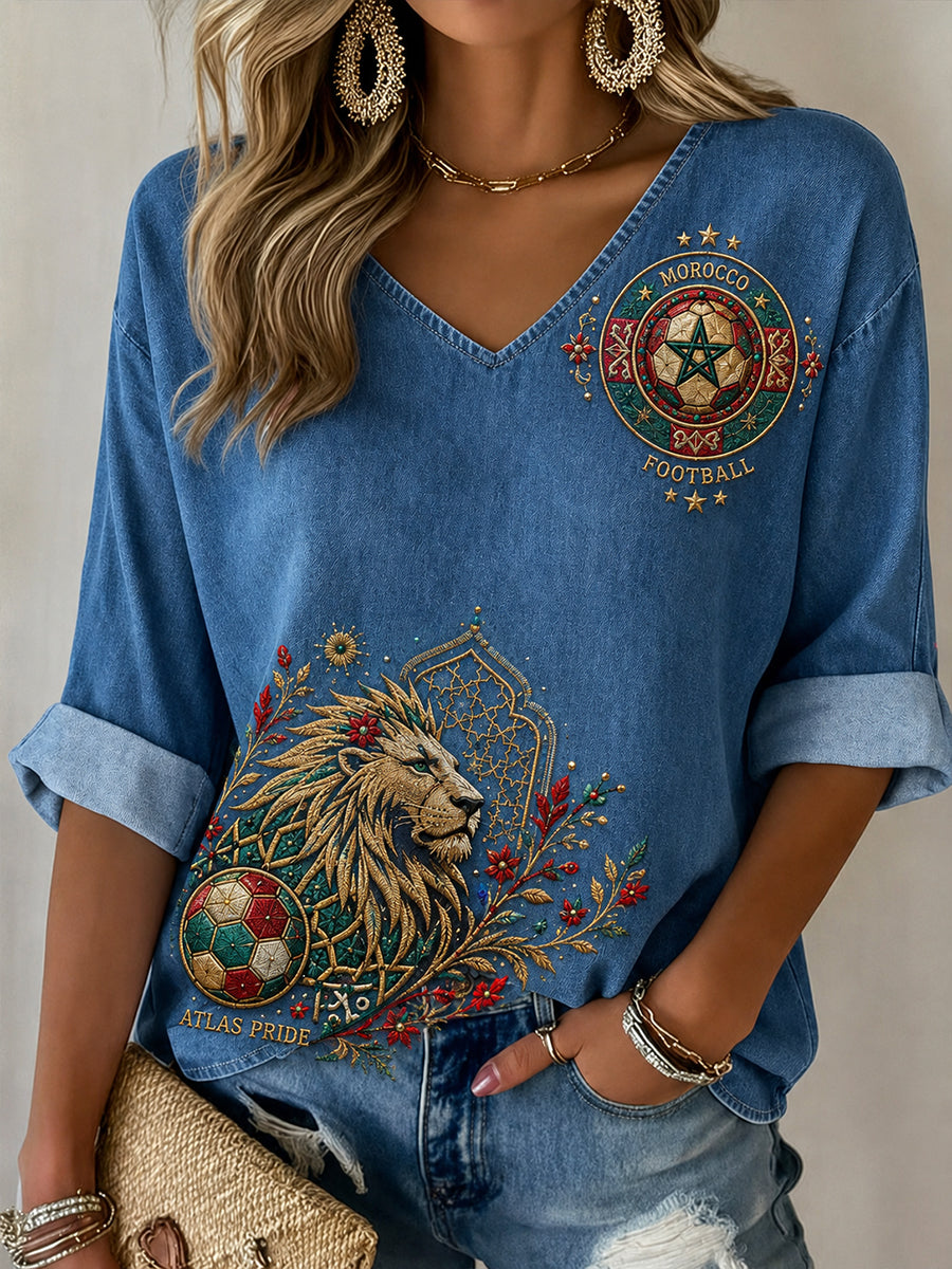 Retro Moroccan Football Fan Art Print Casual Jersey