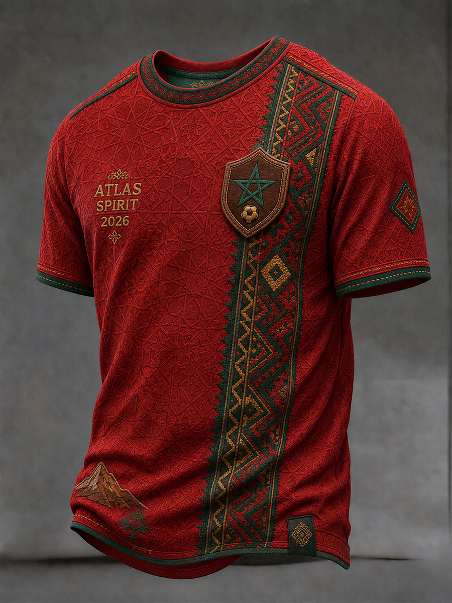 Retro Moroccan Football Fan Art Print Casual Jersey