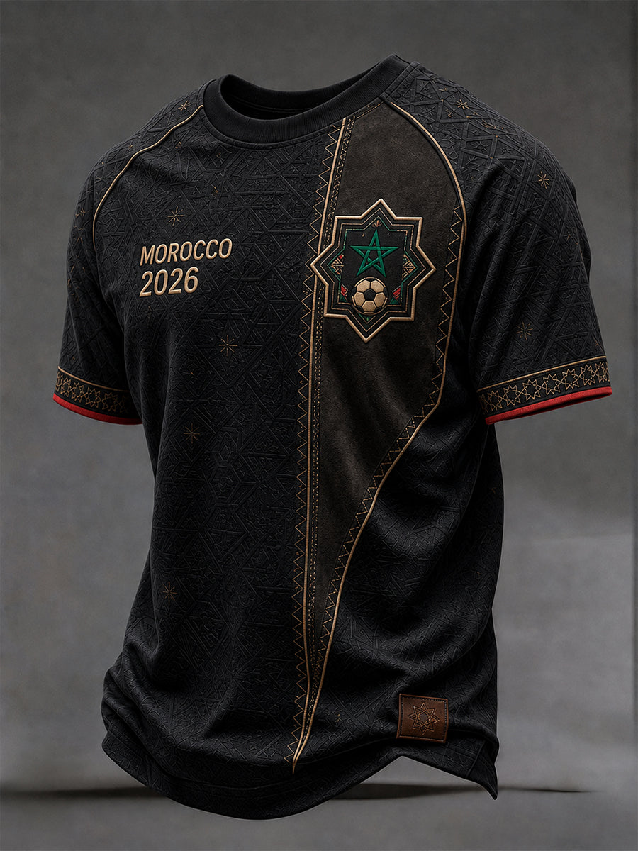 Retro Moroccan Football Fan Art Print Casual Jersey