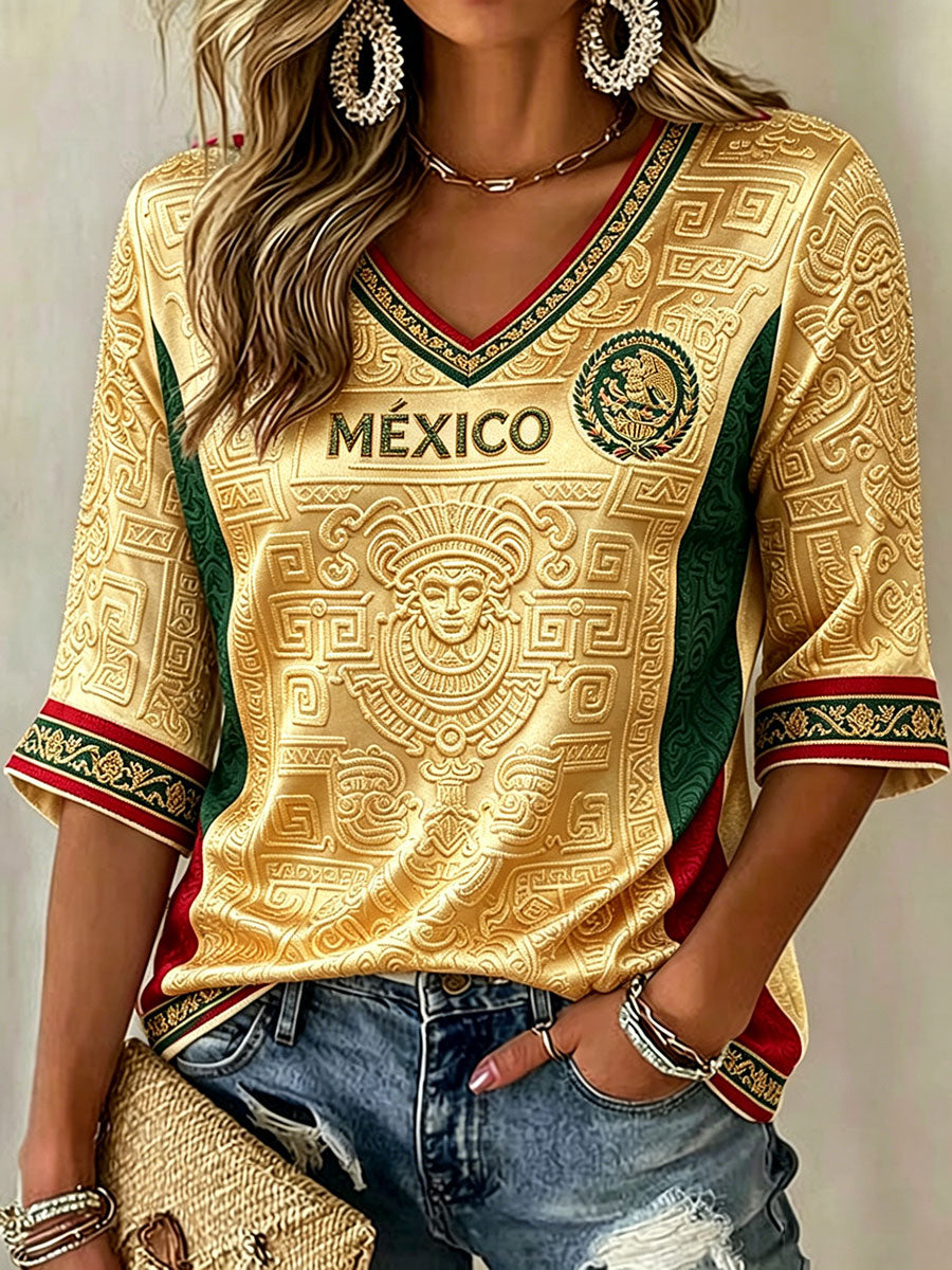 Women's Mexico Football Lover Art Printed T-shirt