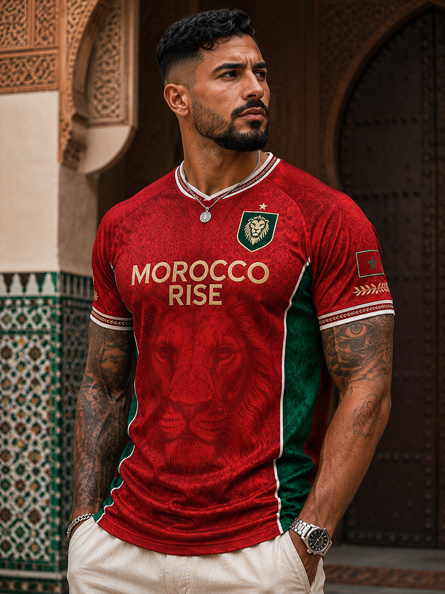 Retro Moroccan Football Fan Art Print Casual Jersey