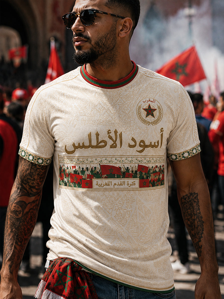Retro Moroccan Football Fan Art Print Casual Jersey