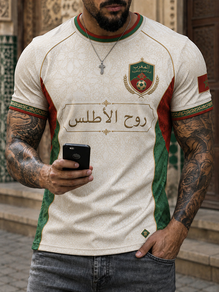 Retro Moroccan Football Fan Art Print Casual Jersey