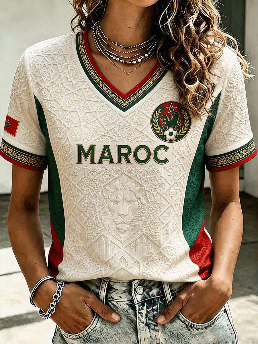 Retro Moroccan Football Fan Art Print Casual Jersey