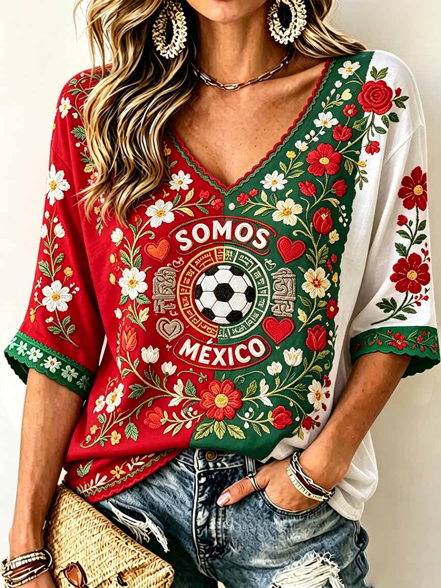 Women's Mexico Soccer Print Casual T-Shirt