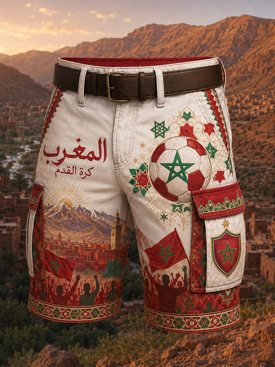 Retro Moroccan Football Fan Art Print Casual Pants